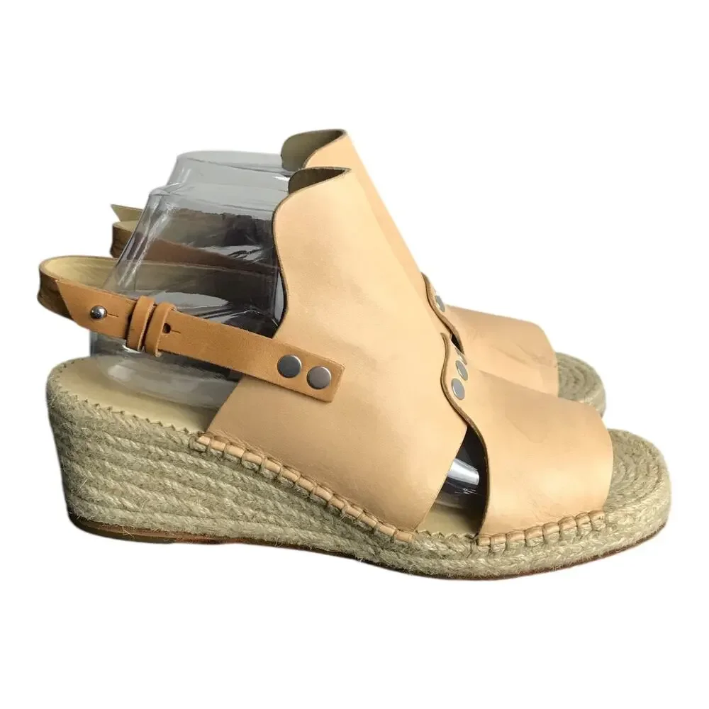 Rag & Bone Sayre II Espadrille Wedge Sandal Women Sz 40 Beige Leather 2.25